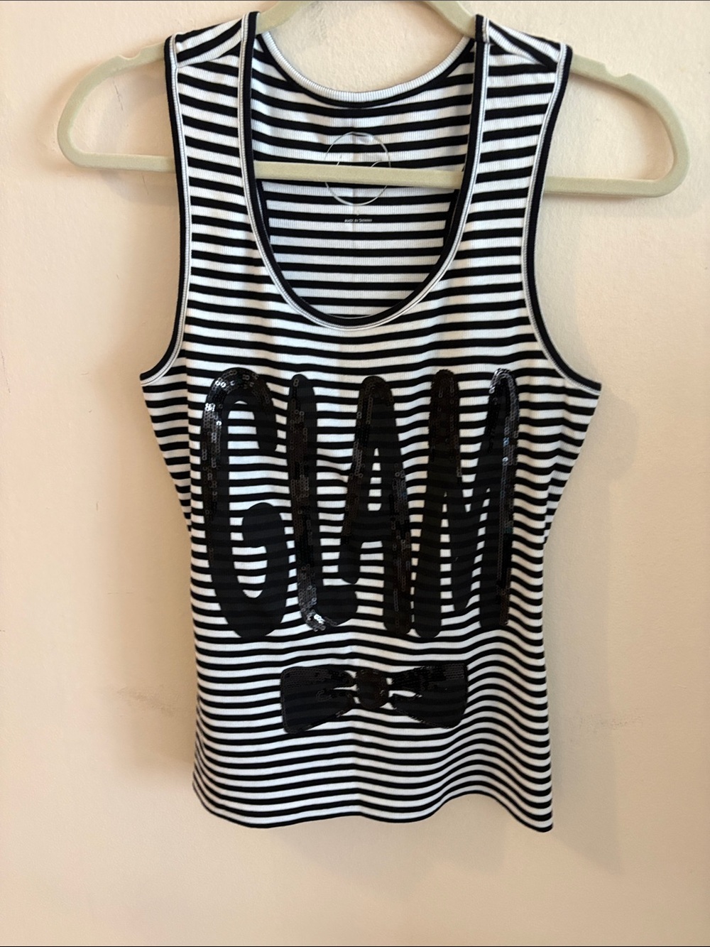 INC International Concepts Black and White Striped Sequin 'GLAM' Tank Top